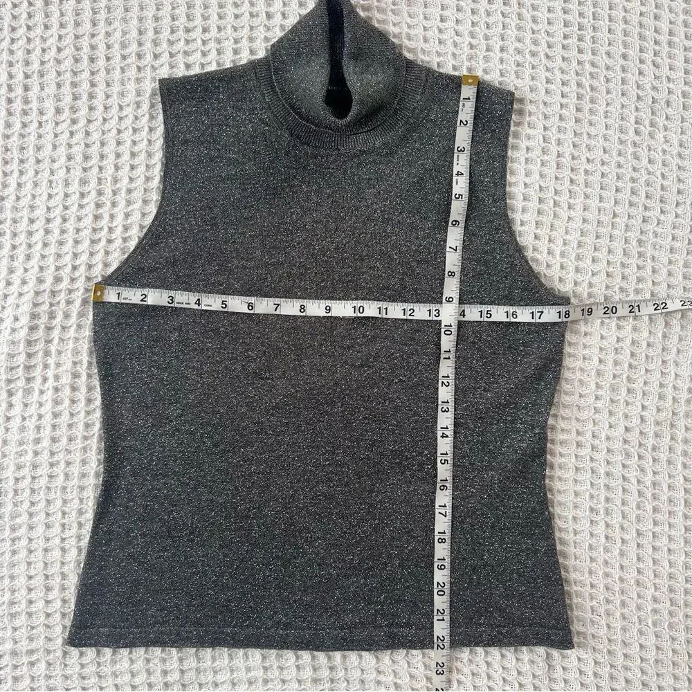 August Silk Shimmering Metallic Silver Knit Cardigan & Turtleneck Twinset SZ L - Picture 14 of 15